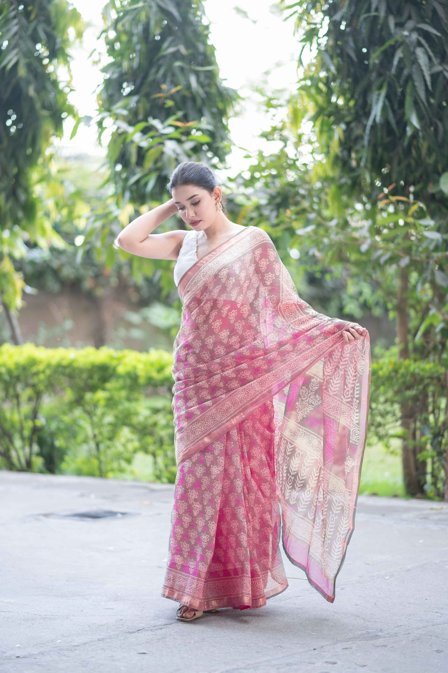 Willow Dream- Pink Dabu Kota Doria Saree