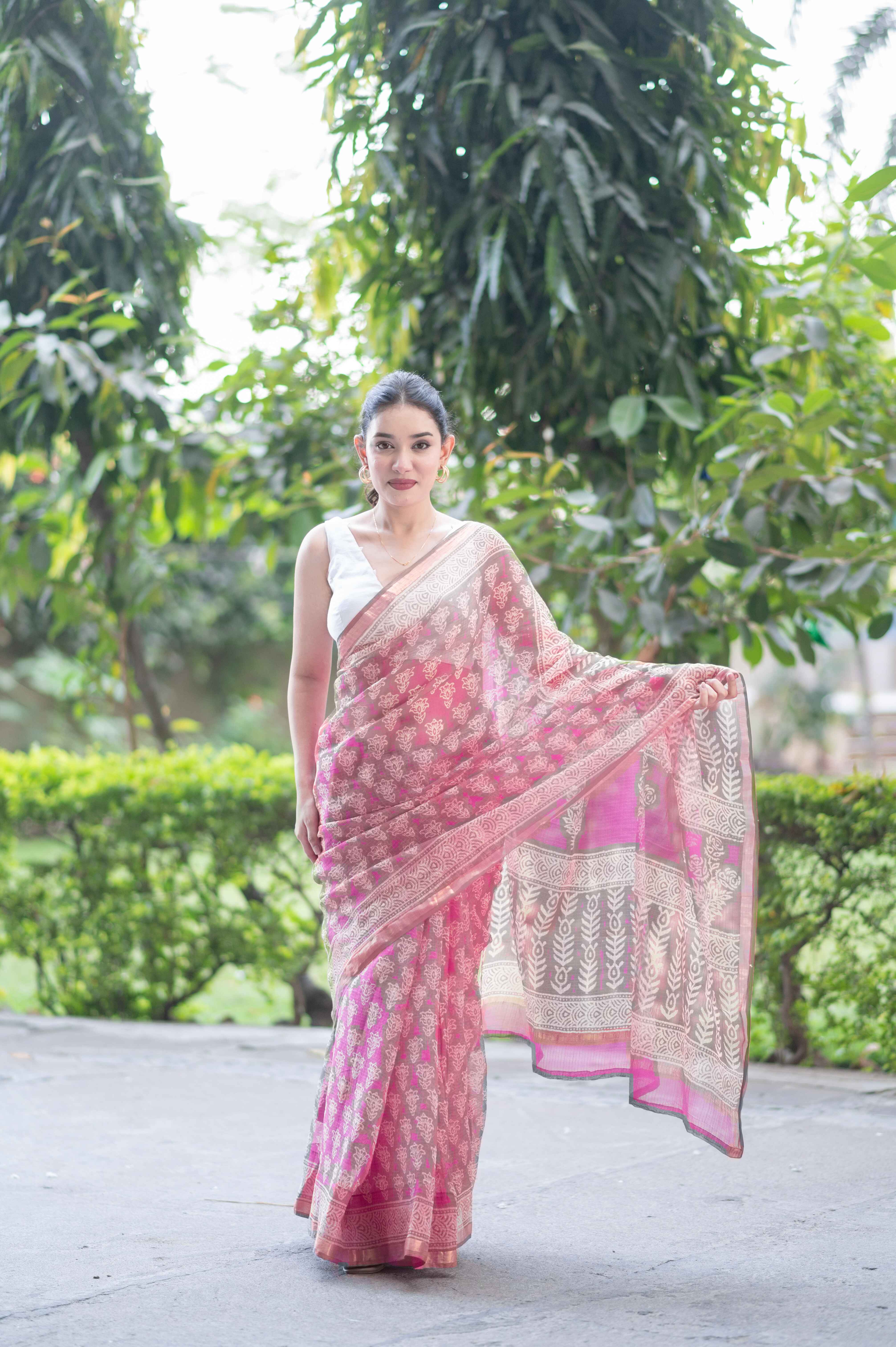 Willow Dream- Pink Dabu Kota Doria Saree