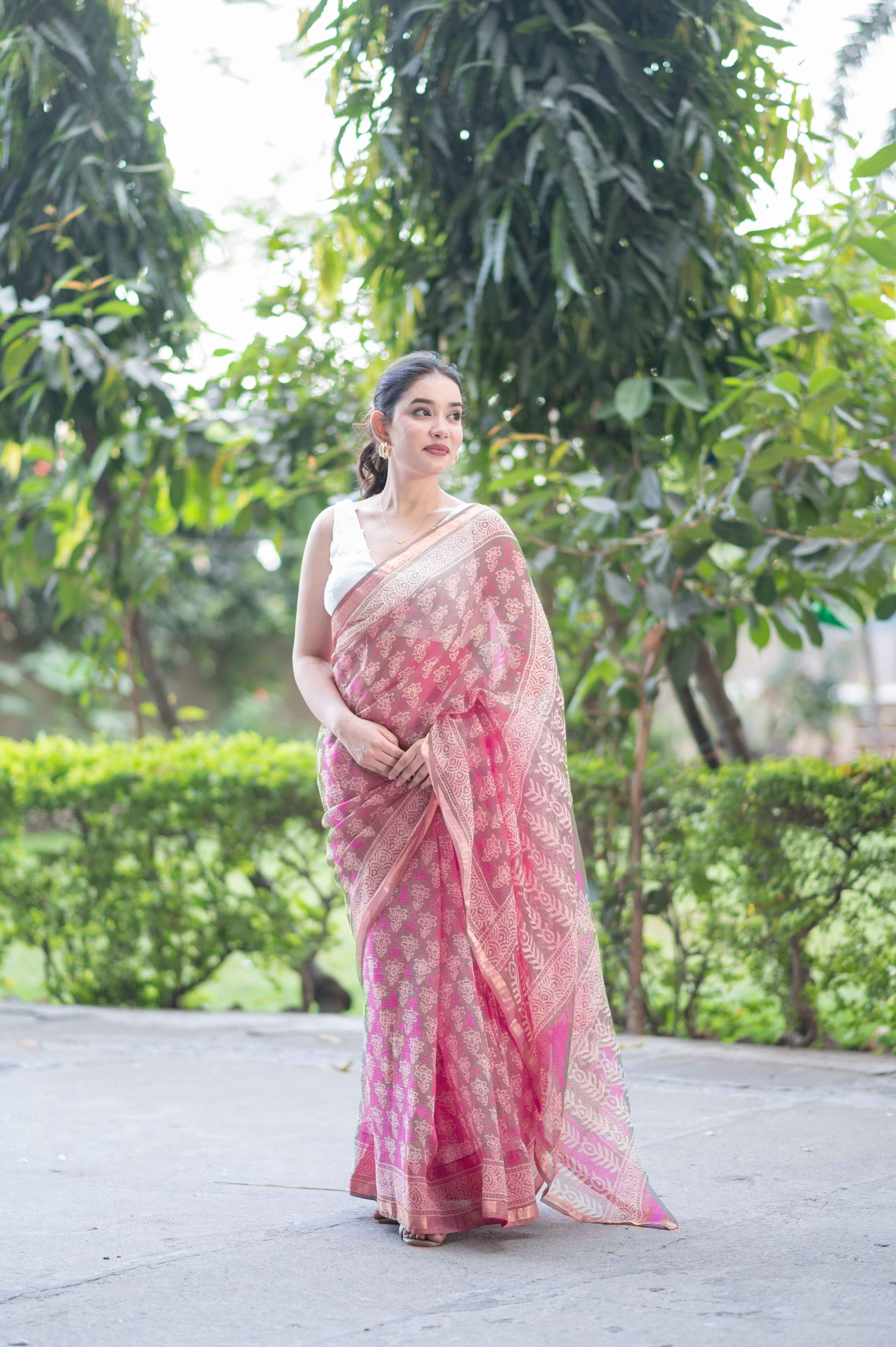 Willow Dream- Pink Dabu Kota Doria Saree