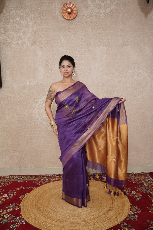 Yamika- Purple Saree with hand embroidery