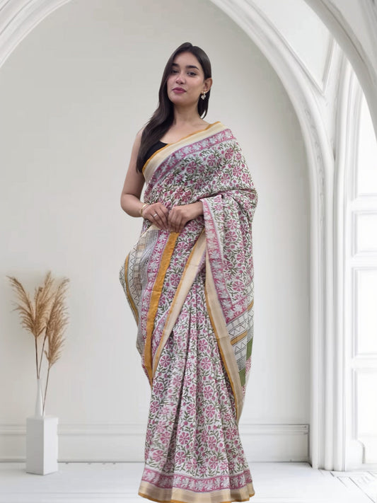 Yashasvi- White Maheshwari Silk saree
