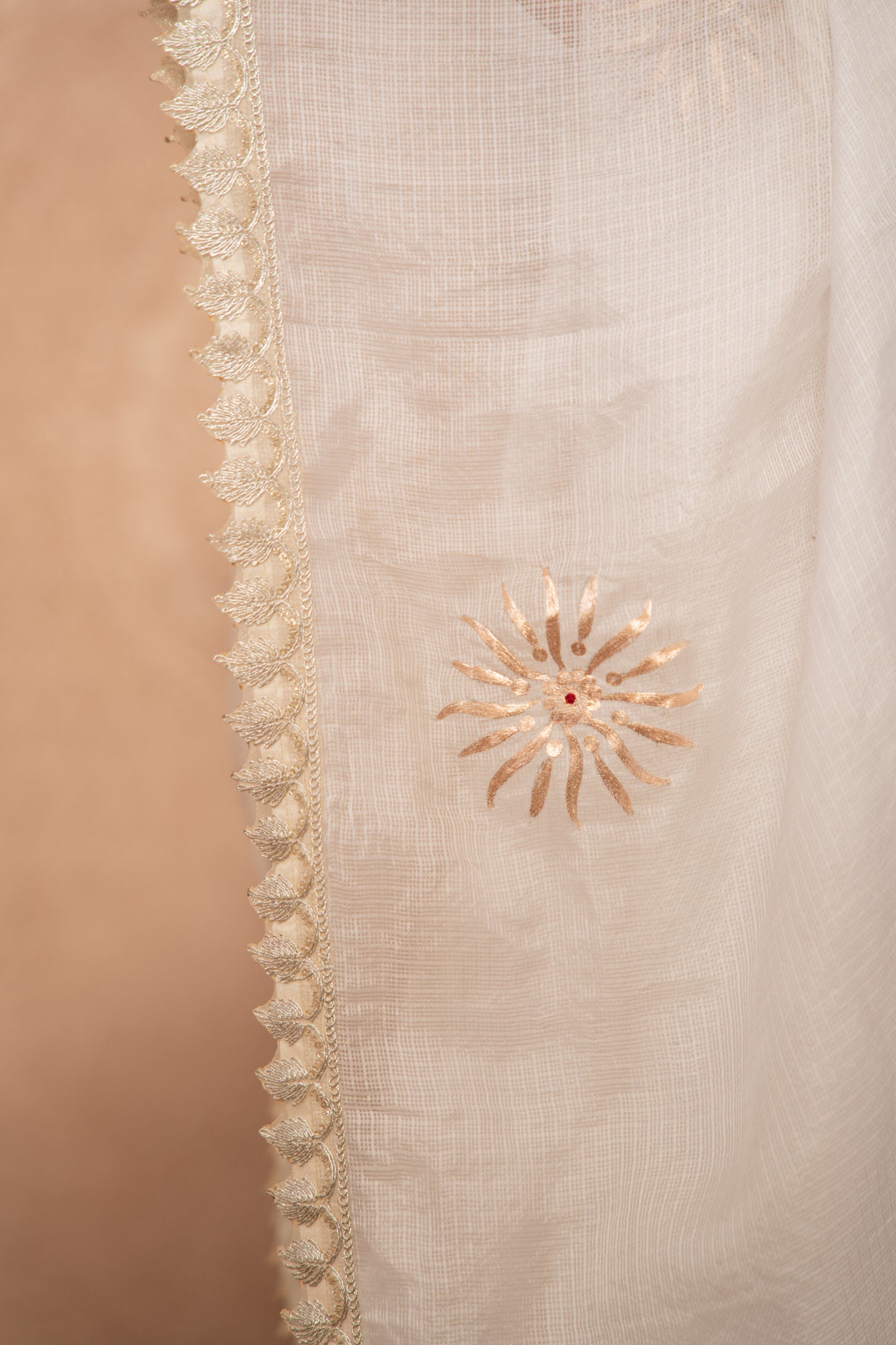 Ziya - White Buti work kota silks saree