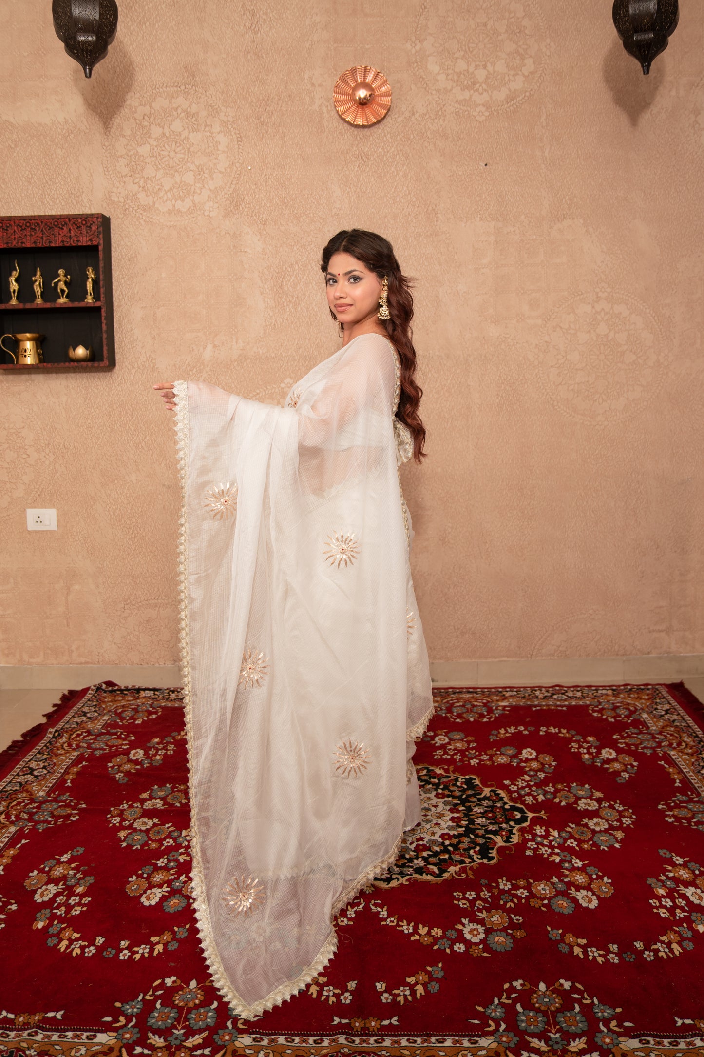 Ziya - White Buti work kota silks saree