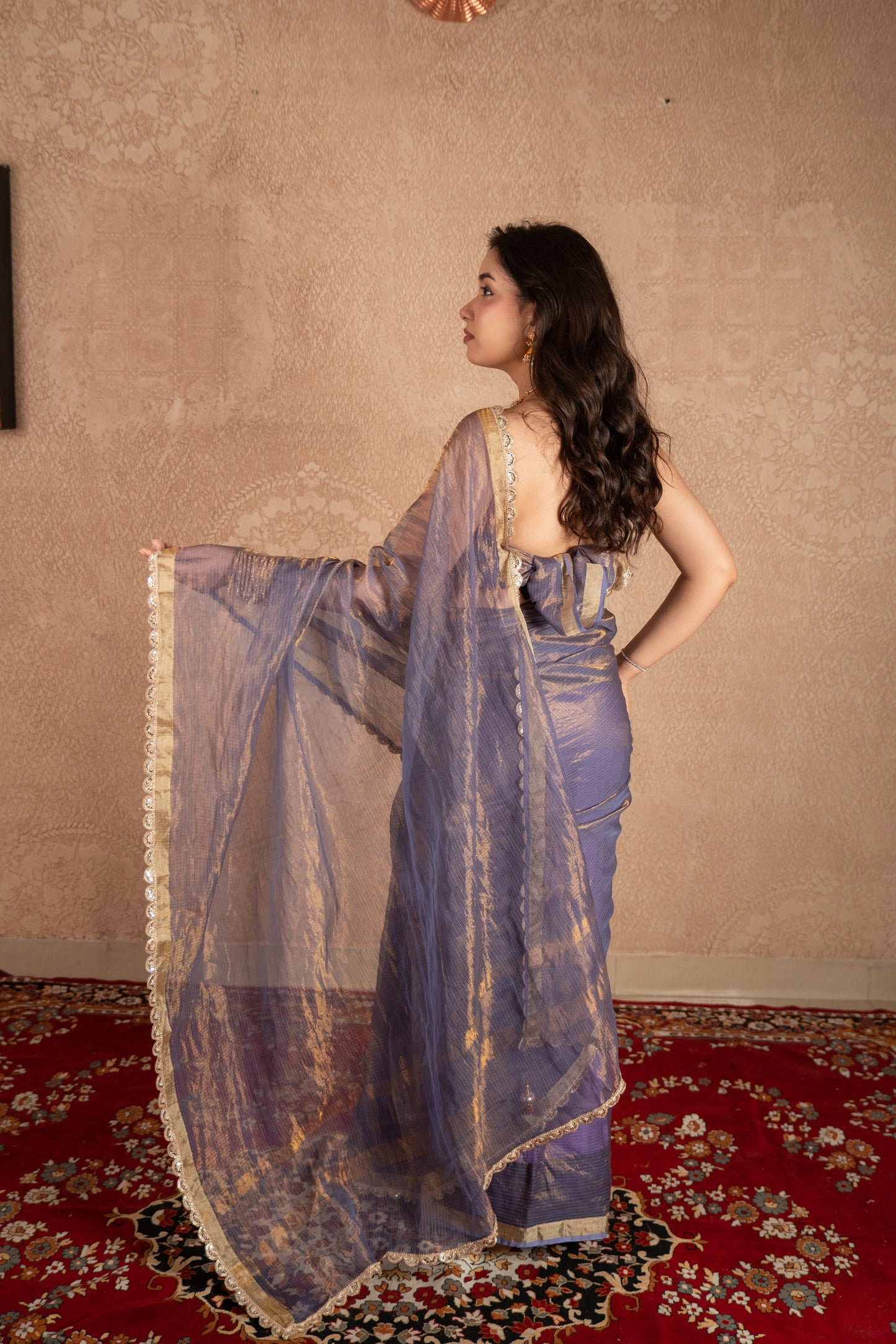 Zunaa- Blue Kota Tissue Silk Saree