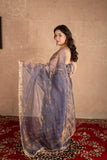 Zunaa- Blue Kota Tissue Silk Saree