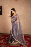 Zunaa- Blue Kota Tissue Silk Saree