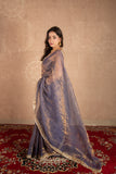 Zunaa- Blue Kota Tissue Silk Saree