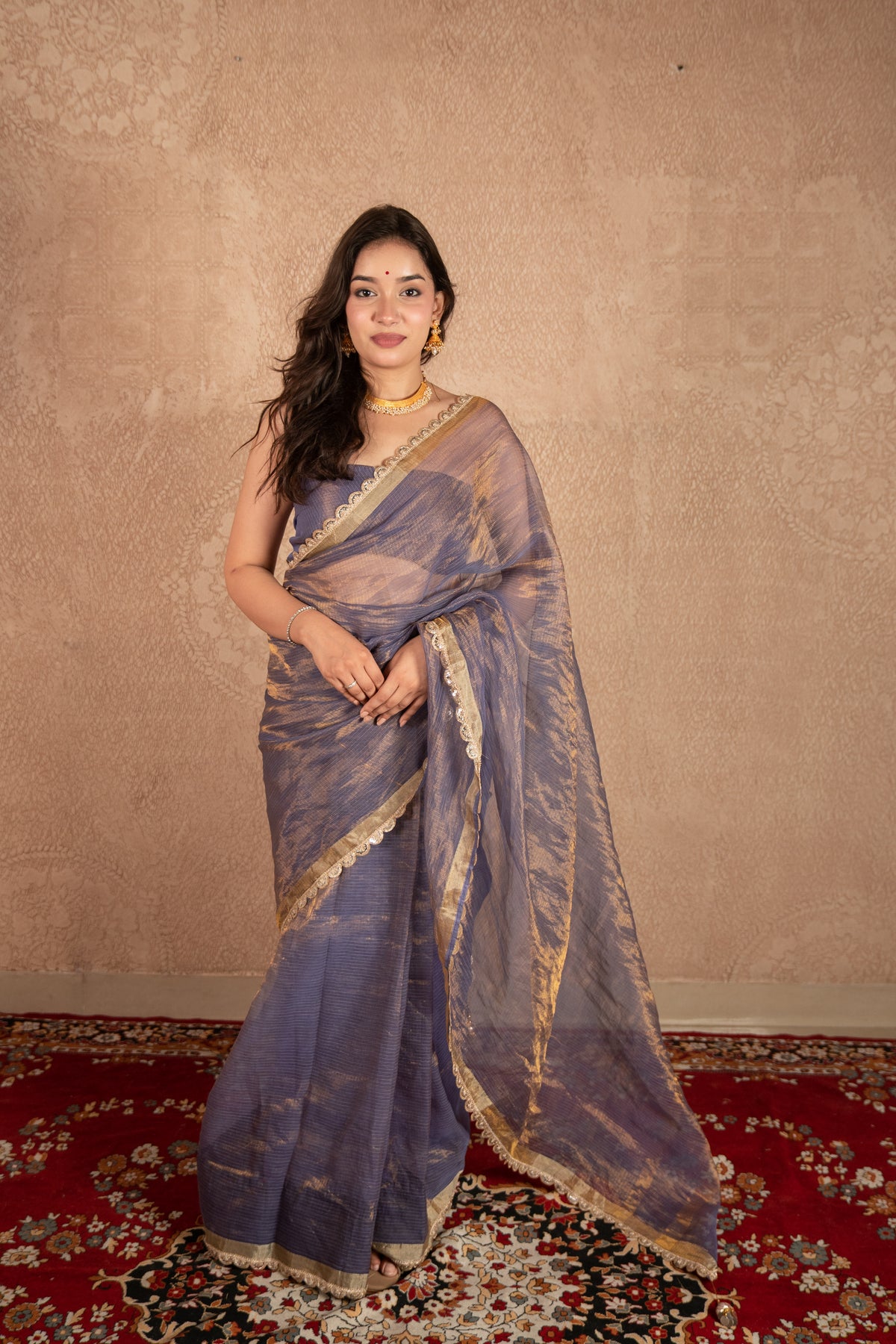 Zunaa- Blue Kota Tissue Silk Saree